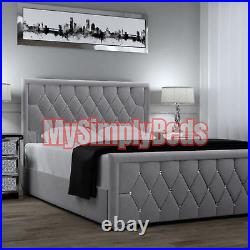 New Style Florida Diamond Plush Velvet Upholstered Bed Frame Double & King UK