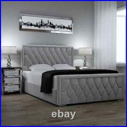 New Style Florida Diamond Plush Velvet Upholstered Bed Frame Double & King UK