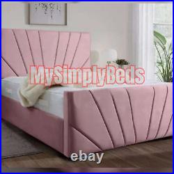 New Style Horizon Panel Luxury Plush Velvet Sunrise Bed, Upholstered Bed Frame