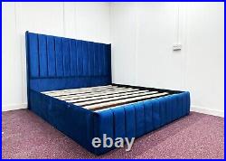 New Style Line Style Plush Velvet Upholstered Bed Frame Short Wings All Colours