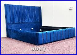 New Style Line Style Plush Velvet Upholstered Bed Frame Short Wings All Colours