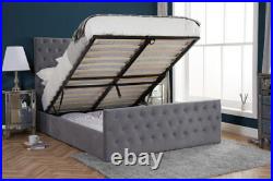 New Style Ottoman Storage Plush Velvet Gas Lift Upholstered Grey Color Bed Frame