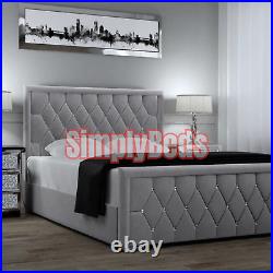 New Style Plush Velvet Florida Diamond Upholstered Bed Frame Double & King