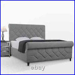 New Style Plush Velvet Upholstered Chesterfield Sleigh Scroll Luxury bed Frame