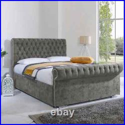 New Stylish Chesterfield Sleigh Upholstered Elegent Design Plush Velvet BedFrame