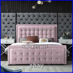 New Stylish Plush Velvet Cubed Design Upholstered Florida Diamond Bed Frame Uk