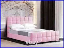 New Stylish Plush Velvet Cubed Design Upholstered Florida Diamond Bed Frame Uk