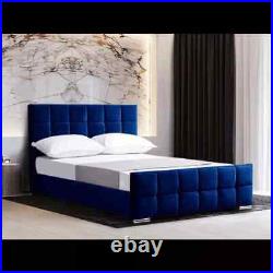 New Stylish Plush Velvet Cubed Design Upholstered Florida Diamond Bed Frame Uk