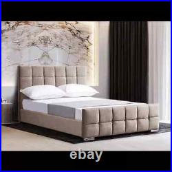 New Stylish Plush Velvet Cubed Design Upholstered Florida Diamond Bed Frame Uk