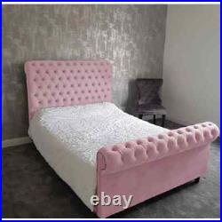 New Stylish Plush Velvet Sleigh Chesterfield Upholstered Designer Bed 4ft6 5ft