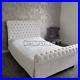 New Stylish Sleigh Chesterfield Upholstered Designer Plush Velvet Bed KingDouble