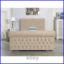 New Stylish Sleigh Chesterfield Upholstered Designer Plush Velvet Bed KingDouble