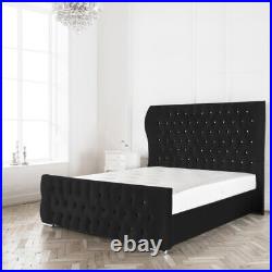 New Upholstered Black Plush Velvet 5FT King Bed Frame Clearance Offer