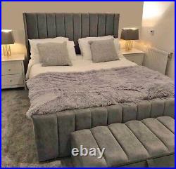 New Wingback Lines Plush Velvet Upholstered Handmade Bed Frame 3ft 4ft6 5ft UK