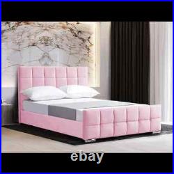 NewFlorida Plush Velvet Upholstered Cubed Design Bed Frame 3FT 4FT Double&King