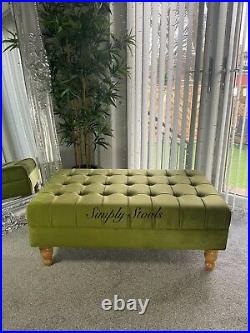 Olive Deep Buttons Handmade footstool Coffee Table velvet 100cm x 60cm