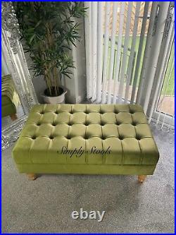 Olive Deep Buttons Handmade footstool Coffee Table velvet 100cm x 60cm