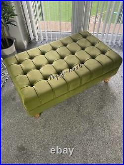 Olive Deep Buttons Handmade footstool Coffee Table velvet 100cm x 60cm