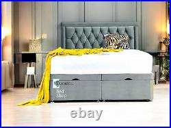 Ottoman Bed Divan Storage Plush Velvet + Panel Bed Head Foot Lift Gas Lift