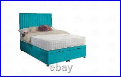 Ottoman Bed Divan Storage Plush Velvet + Panel Bed Head Foot Lift Gas Lift