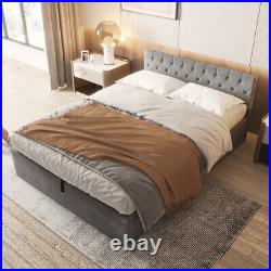 Ottoman Bed Frame Storage Bed Double Size 4ft6 Plush Velvet Upholstered Bed Grey