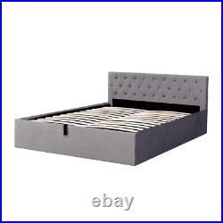 Ottoman Bed Frame Storage Bed Double Size 4ft6 Plush Velvet Upholstered Bed Grey