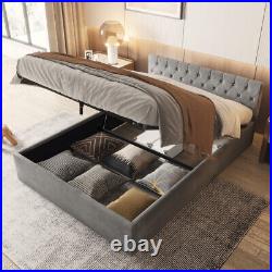 Ottoman Bed Frame Storage Bed Double Size 4ft6 Plush Velvet Upholstered Bed MK