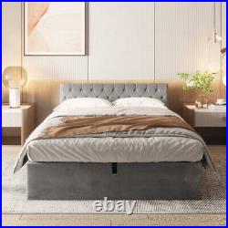 Ottoman Bed Frame Storage Bed Double Size 4ft6 Plush Velvet Upholstered Bed QR