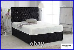 Ottoman Storage Divan bed with Diamante Headboard Plush Velvet 3FT 4FT6 5FT 6FT