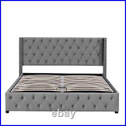 Ottoman Storage Gas Lift Bed Frame, Panel Wing Plush Velvet Upholstered 5ft Bed