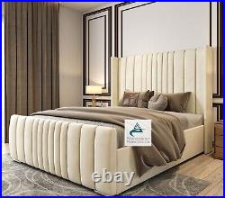 Ottoman Storage Gas Lift Up Winged Bed Frame Velvet Upholstered Double King Size