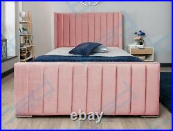 Ottoman Storage Gas Lift Up Winged Bed Frame Velvet Upholstered Double King Size