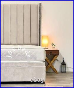 Ottoman Wingback Divan Endlift Storage Gaslift Bed Upholstered Soft Plush Velvet