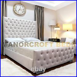 Ottoman Winged Chesterfield Velvet Upholstered Bed Frame Double & King Size Bed