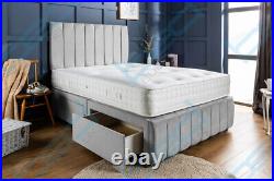 PLUSH VELVET PANEL DIVAN BED SET WITH MATTRESS & HEADBOARD 3FT 4FT6 Double 5FT