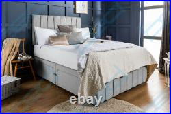 PLUSH VELVET PANEL DIVAN BED SET WITH MATTRESS & HEADBOARD 3FT 4FT6 Double 5FT