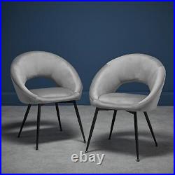 Pair Of 2 Dining Chair Plush Velvet Upholstered Round Back Lulu Dining Room Grey