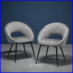 Pair Of Dining Chair Plush Velvet Upholstered Round Back Lulu Dining Room Grey