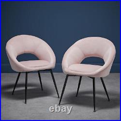 Pair Of Dining Chair Plush Velvet Upholstered Round Back Lulu Dining Room Pink