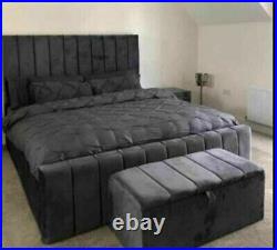 Panel Bed Frame Plush Velvet Upholstered Double king size