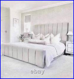 Panel Bed Frame Plush Velvet Upholstered Double king size
