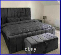 Panel Bed Frame Plush Velvet Upholstered Double king size-Gaslift storage option