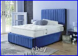Panel Bed Frame Plush Velvet Upholstered Single/Double/KingSize
