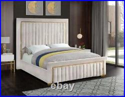 Panel Gold Border Line Style Plush Velvet Upholstered Bed Frame in All Colours