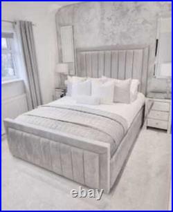 Panel Lines Plush Velvet Upholstered Bed Frame 3ft 4ft6 Double 5ft King Size