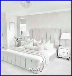 Panel New Plush Velvet Upholstered Bed Frame Double, King Size New with Mattress