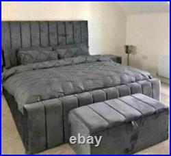 Panel Plush Velvet Upholstered Bed Frame 3ft 4ft6 Double 5ft King size