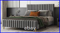 Panel Plush Velvet Upholstered Bed Frame Double & King with Mattress Option 24Hr