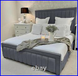 Panel Plush Velvet Upholstered Steel Colour Bed Frames 4ft6 Double & 5ft King