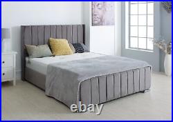 Panel Wing Plush Velvet Luxury Upholstered Bed Frame Double & King Size Uk